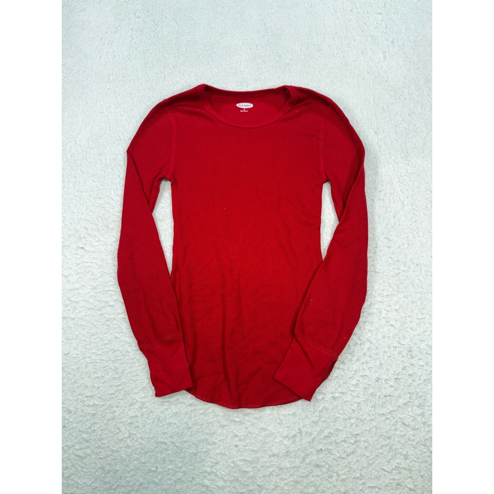 Old Navy Womens XS Red Waffle Knit Thermal Long Sleeve Crew Neck Top